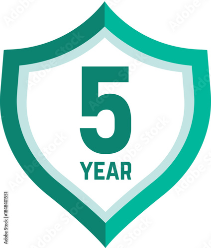 5 year Shield, warranty seal stamp, 5 warranty badge in Green, Fifth year cover symbol, Five year shield, Five year mark label
