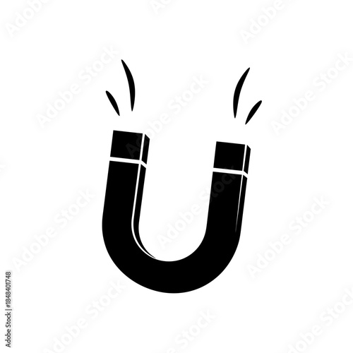 Magnet Horseshoe Silhouette Magnetic Force Black Vector Physics Tool Icon on White Background