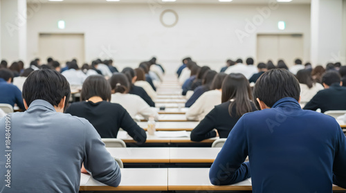 University Entrance Examination in Japan - Students Concentrating on Test in Lecture Hall