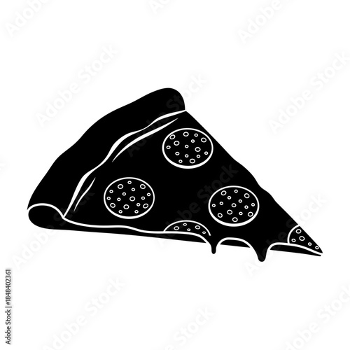 Pepperoni Pizza Slice Silhouette Vector Icon, Fast Food Symbol for Italian Restaurant and Menu Design
