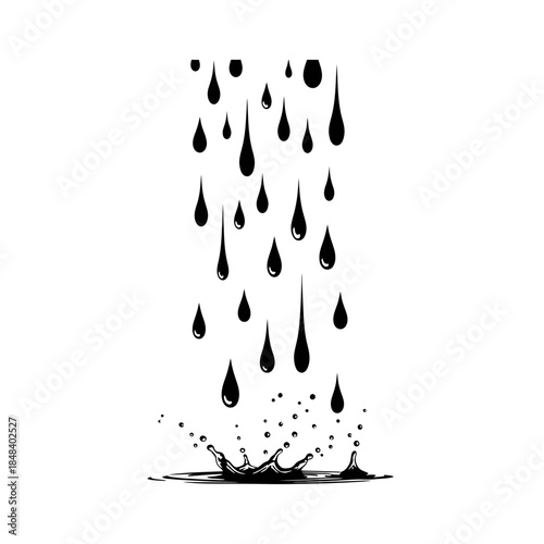 Falling Rain Drops Silhouette Vector Icon, Wet Weather Symbol for Water and Nature Design Concepts