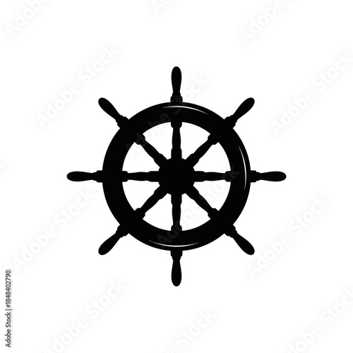 Ship Helm Steering Wheel Silhouette Vector Icon, Captain Tool Symbol for Nautical and Marine Design