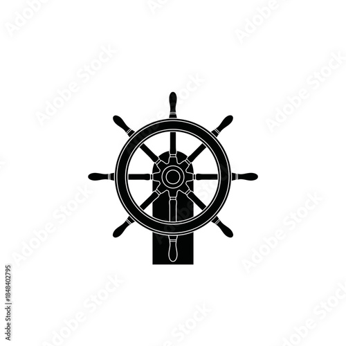 Ship Steering Wheel Silhouette Vector Icon, Nautical Helm Symbol for Ocean Travel and Sailing Design