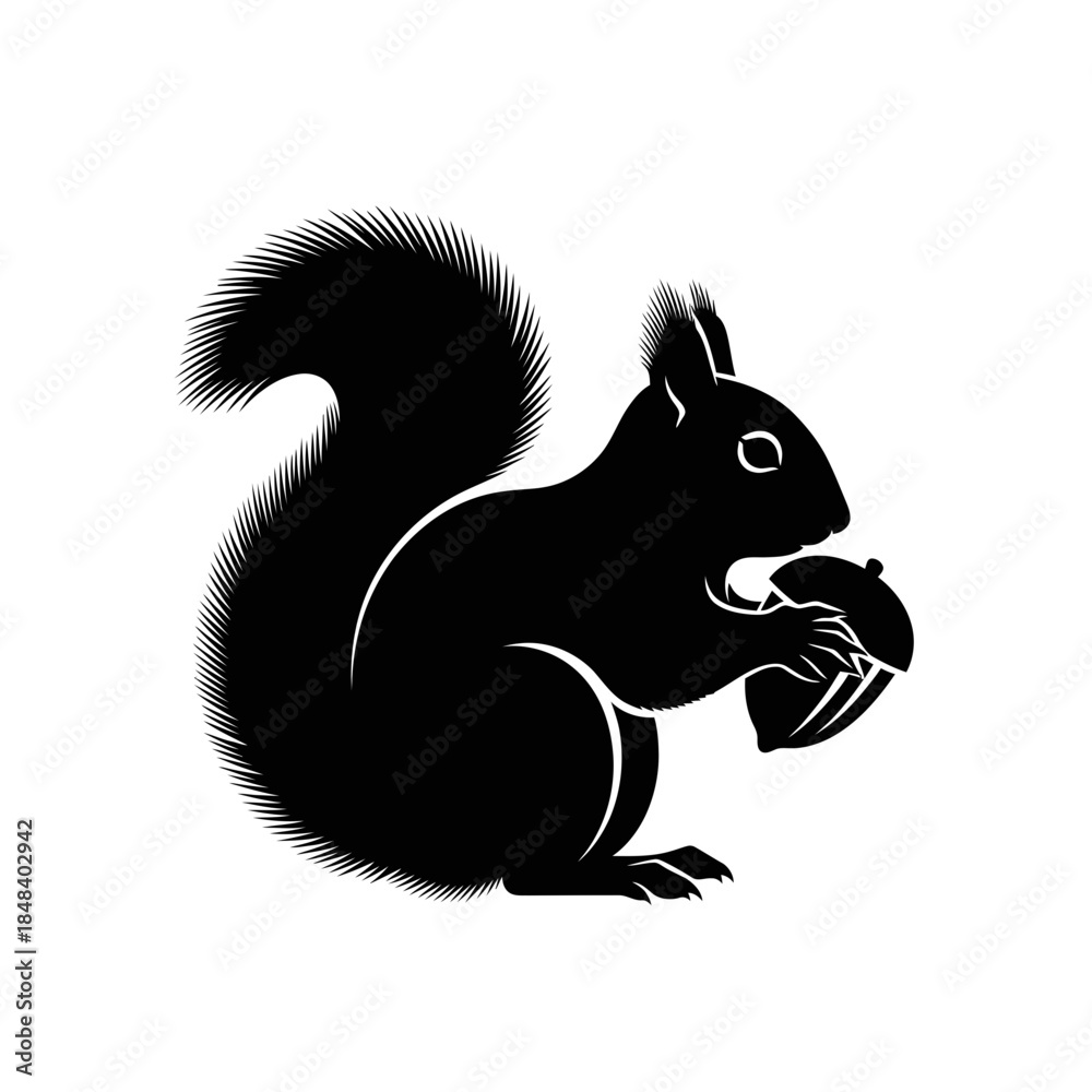 Obraz premium Squirrel Holding Nut Silhouette Vector Icon, Forest Animal Symbol for Nature and Park Design