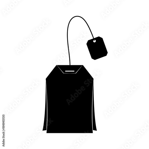 Tea Bag with Tag Silhouette Vector Icon, Hot Beverage Symbol for Cafe and Breakfast Menu Design