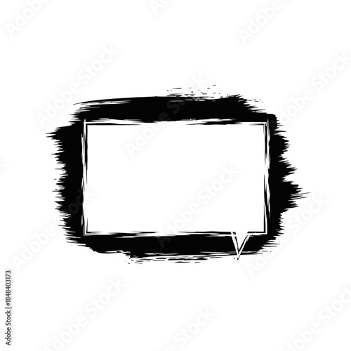 Grunge Text Box Frame Silhouette Vector Icon, Brush Stroke Banner for Quote and Title Design