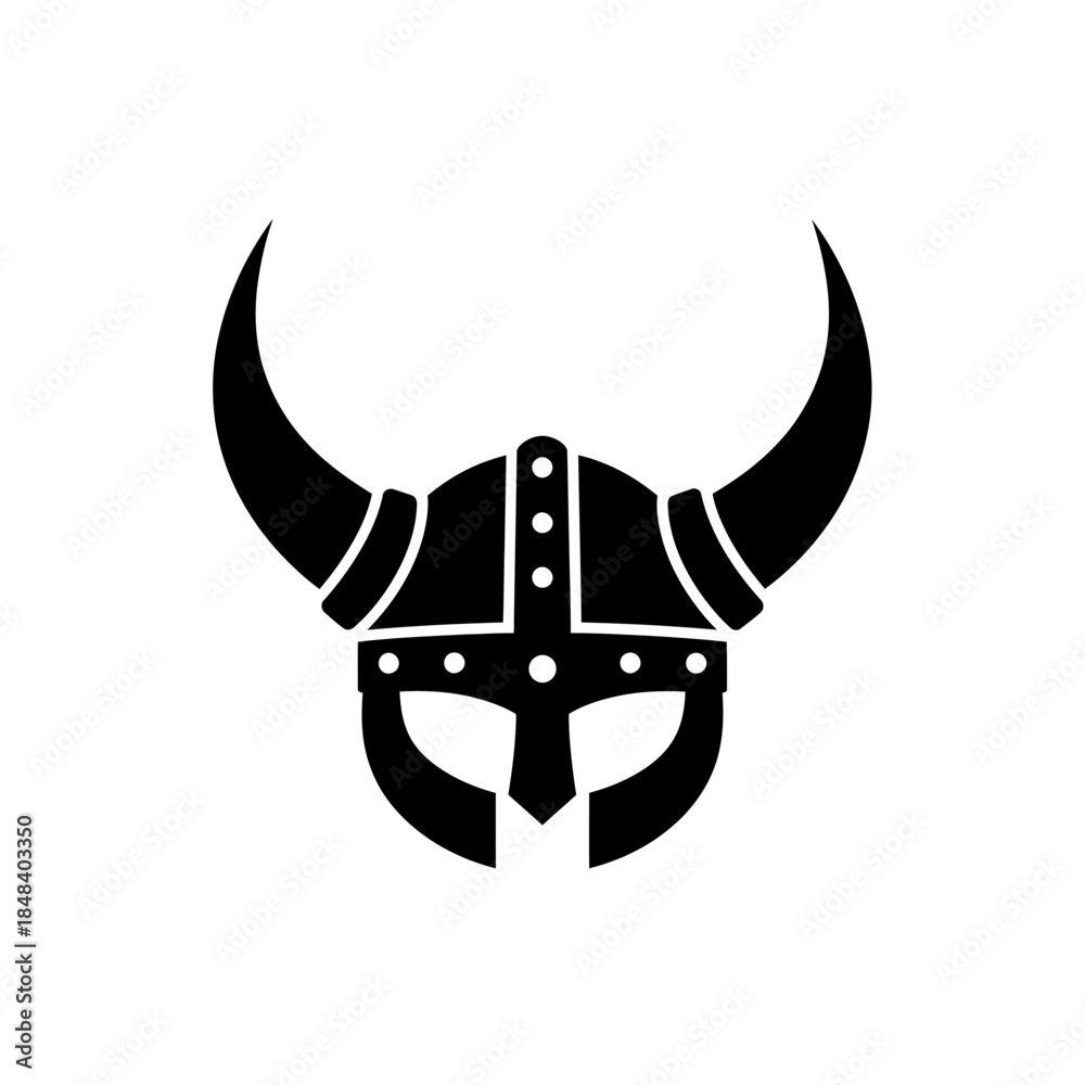 Fototapeta premium Viking Warrior Helmet Silhouette Vector Illustration Isolated on White Background for History and Medieval Design