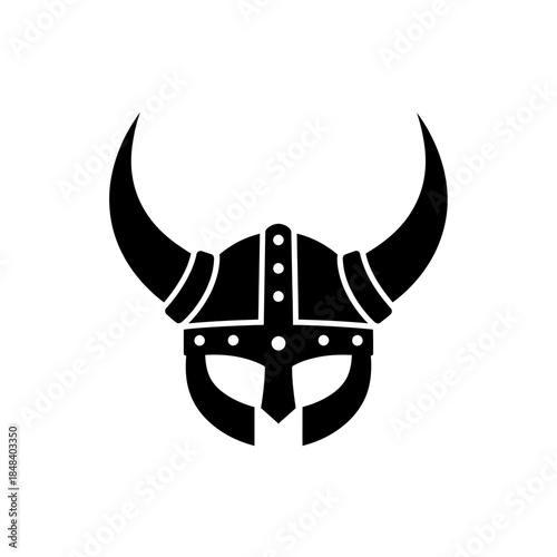 Viking Warrior Helmet Silhouette Vector Illustration Isolated on White Background for History and Medieval Design