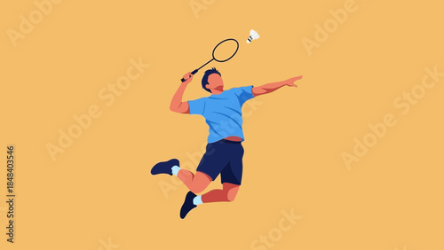 Energetic Male Badminton Player Executing a Powerful Smash Shot in Mid-Air