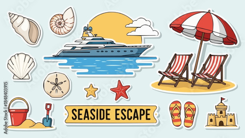 Summer Seaside Escape with Yacht and Beach Accessories.