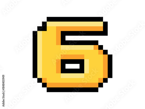 Pixel image of number 6 in 8-bit retro style, game UI assets, mobile games, score displays, banners, vector and transparent PNG formats.