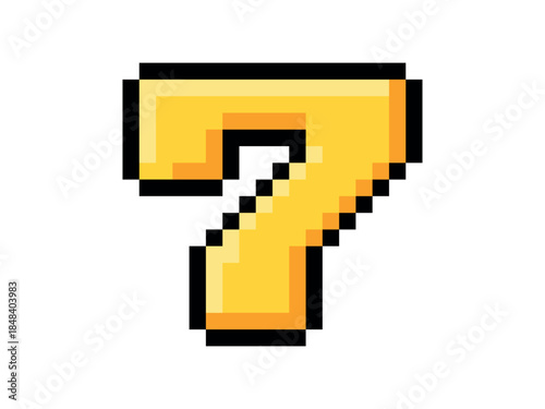 Pixel image of number 7 in 8-bit retro style, game UI assets, mobile games, score displays, banners, vector and transparent PNG formats.