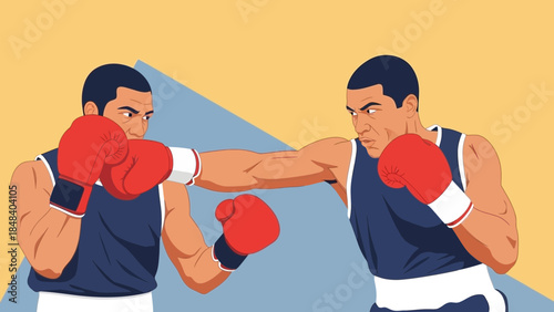 Two boxers in mid-action exchange punches during a competitive match