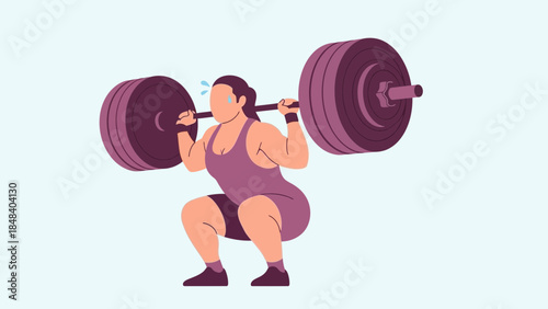 Woman performing a heavy barbell squat in a fitness training session