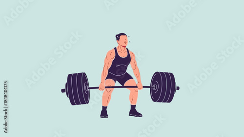 Muscular man performing a deadlift with a heavy barbell in a fitness setting, showcasing strength training and dedication.