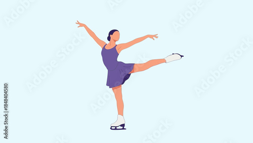 Graceful female figure skater performing a dramatic pose on ice skates