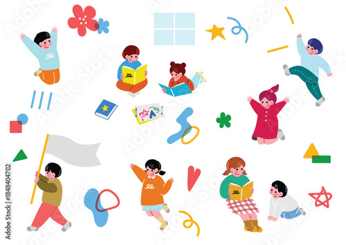 楽しそうに遊ぶ子供たちのイラスト