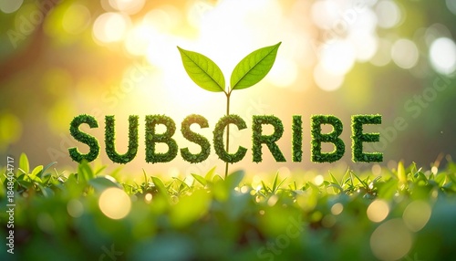 Eco-Friendly Subscribe and Thank You Message Made of Green Leaves on Grass