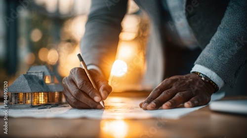 Wallpaper Mural Business Professional Engaged in Architectural Planning with Model House Torontodigital.ca