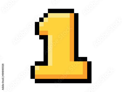 Pixel image of number 1 in 8-bit retro style, game UI assets, mobile games, score displays, banners, vector and transparent PNG formats.