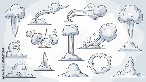 Different types of cartoon clouds and explosions