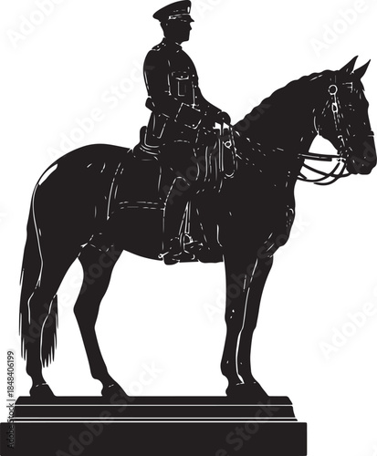 Silhouette of a man on horseback on a pedestal rider
