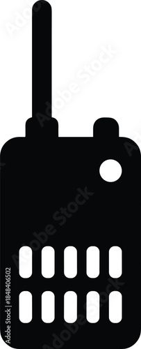 Walkie talkie radio silhouette illustration, handheld communication device icon, wireless transceiver symbol, black isolated vector design for emergency security use