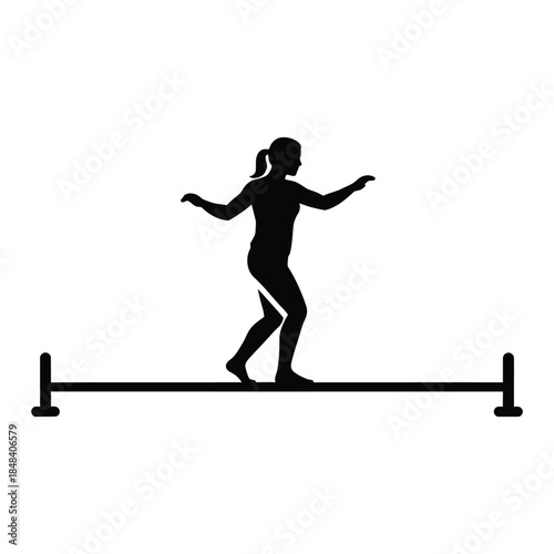 Slacklining woman walking on a tightrope silhouette