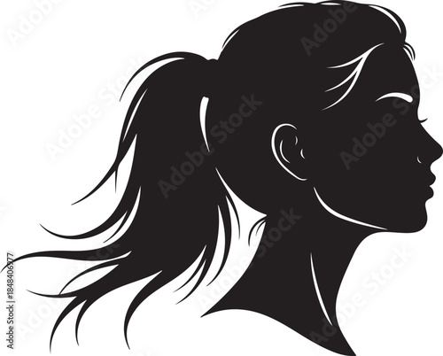Silhouette profile of a woman with a ponytail female