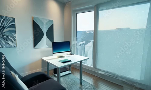 modern business office room laptop and tablet on the table.ai 