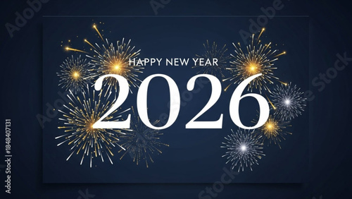 Happy new year 2026 celebration with vibrant fireworks on dark background
