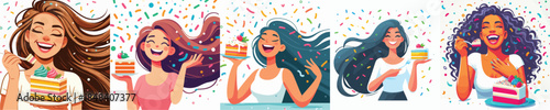 vector woman eating cake white background