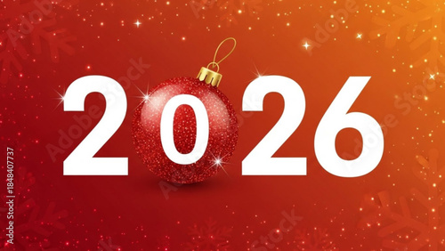 New year 2026 celebration with red ornament on sparkling background