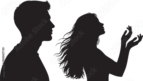 Silhouettes of a Man and a Woman in Profile couple