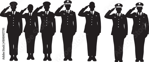 Silhouettes of military officers saluting salute uniform