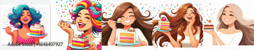 vector woman eating cake white background