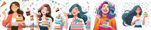 vector woman eating cake white background