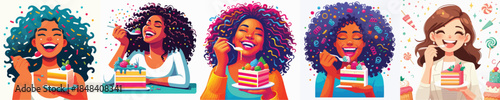 vector woman eating cake white background