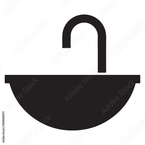  Black and white minimalist icon illustrating a sink basin and faucet for bathroom design