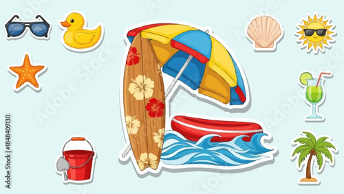 Summer Beach Vacation Objects and Activities Collection.
