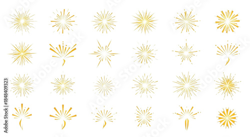 Collection of radiant golden abstract starburst elements for celebratory designs