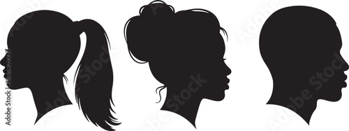 Three Silhouettes of Diverse Human Profiles head face