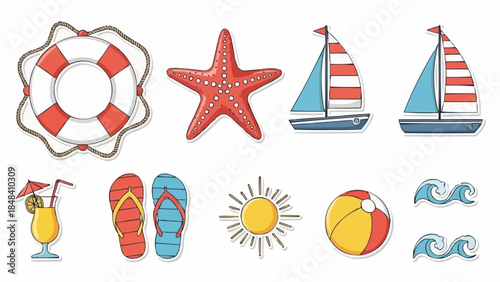 Summer Beach Vacation Icons and Symbols Collection.