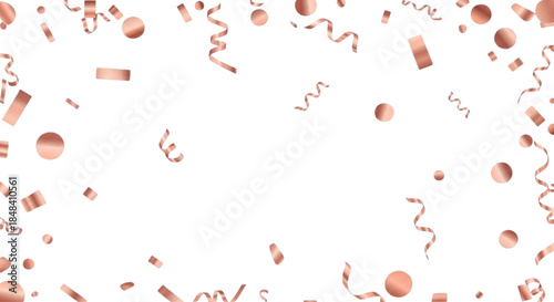 Elegant Rose Gold Confetti and Ribbons Falling Festive Celebration Frame Background