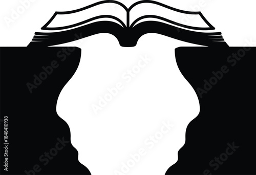Open book silhouette revealing abstract human faces in shadow