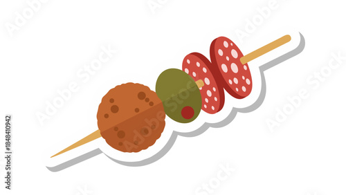 Vector Illustration of a Salami and Olive Skewer Appetizer