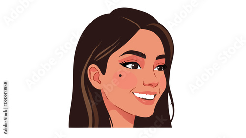 Vector Illustration of a Smiling Woman with Dark Hair