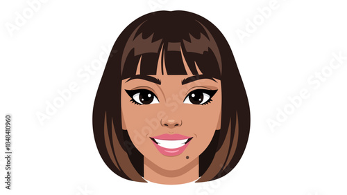Vector Illustration of a Smiling Woman with Bob Haircut and Eyeliner
