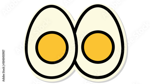 Two Halved Boiled Eggs Icon with Yellow Yolks