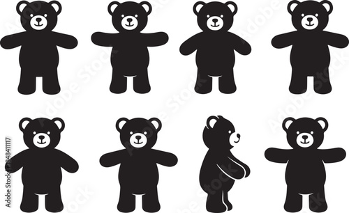Black Teddy Bear Silhouettes in Various Poses vector